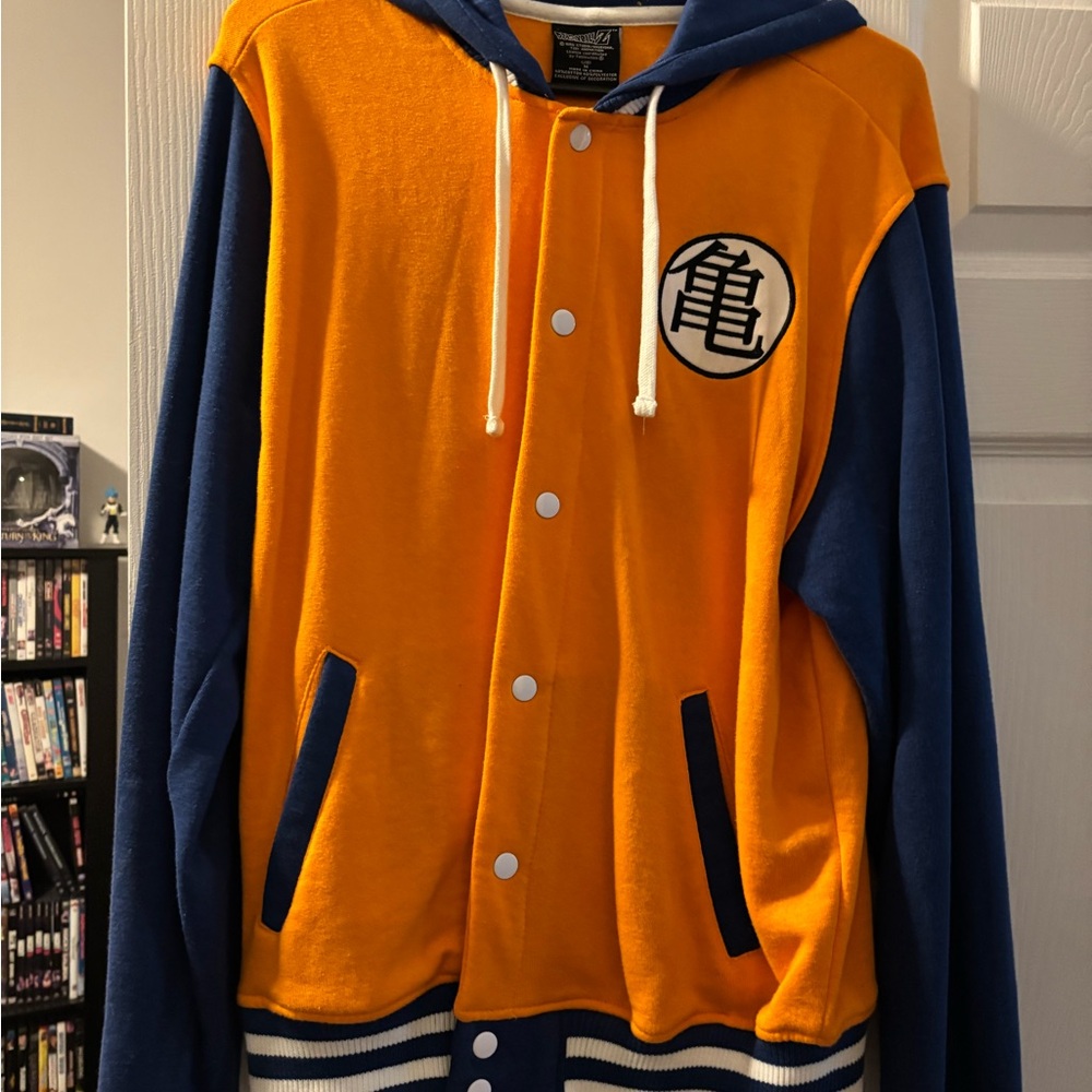 Orange and Blue Hooded Varsity Jacket